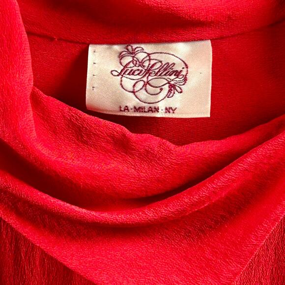 Vintage 80s SILK Elegant Red Cowl Neck Shift Dress Minimalist Old Money 7/8 - Picture 8 of 10